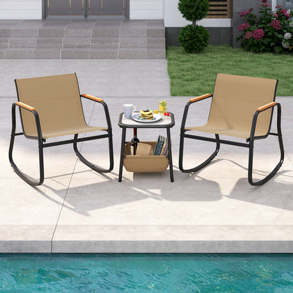 3 Piece Rocking Bistro Chairs, Side Table Set, Storage Bag, Brown Patio Conversation Sets at Gallery Canada