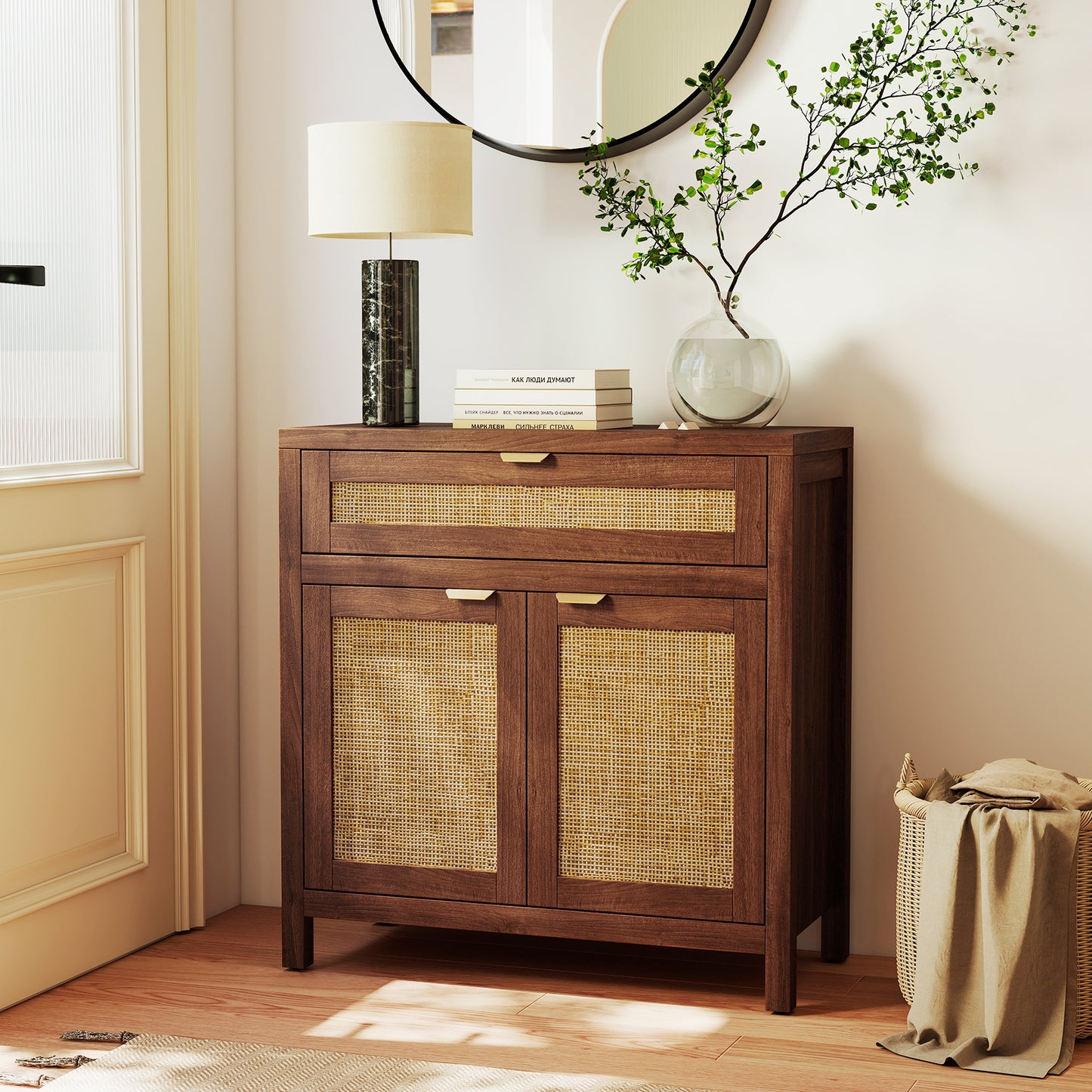 Sideboard Storage Cabinet, Rattan Doors And Drawer, Brown Sideboards Cabinets & Buffets at Gallery Canada