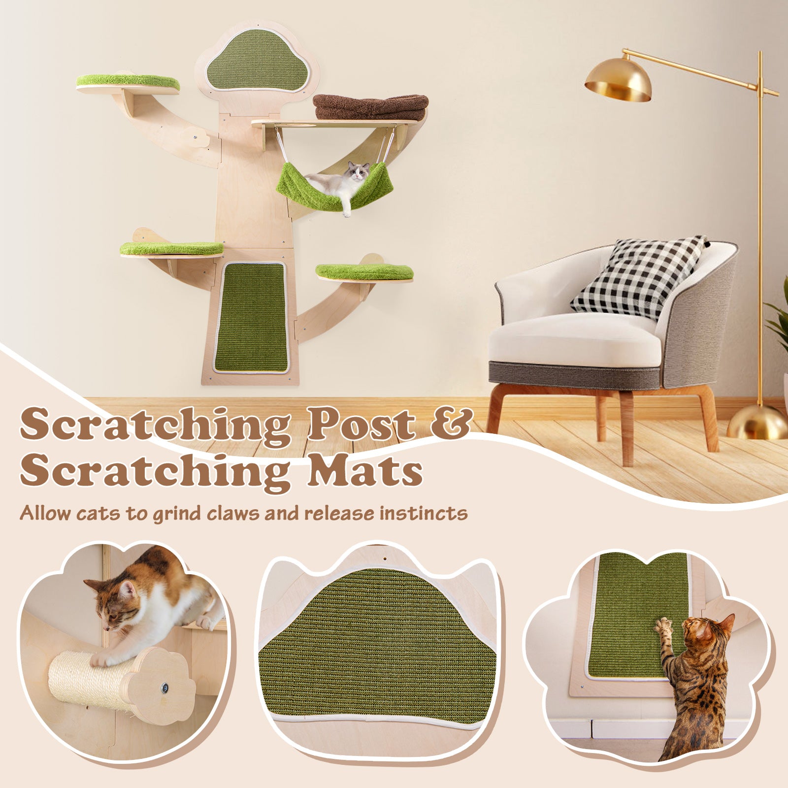 Wall Mounted Cat Tower Shelves With Bed, Green Cat Trees Condos & Scratchers at Gallery Canada