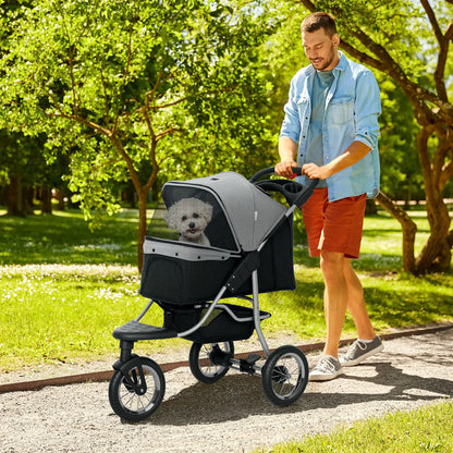 3-Wheel Pet Stroller, One-Click Folding, Adjustable Canopy, Grey Dog Bike Trailers & Strollers at Gallery Canada