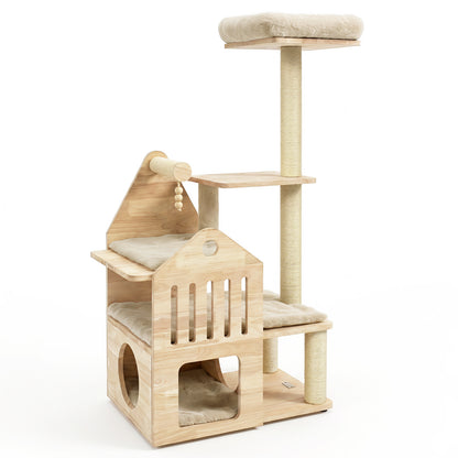 48.5" Solid Wood Cat Tree, Beige