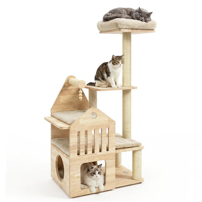 48.5" Solid Wood Cat Tree, Beige