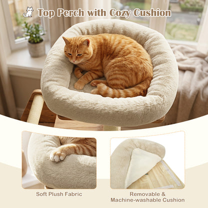 48.5" Solid Wood Cat Tree, Beige