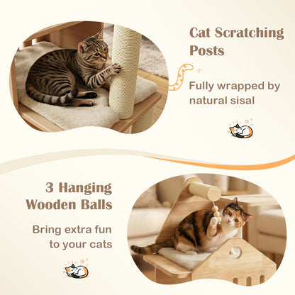 48.5" Solid Wood Cat Tree, Beige