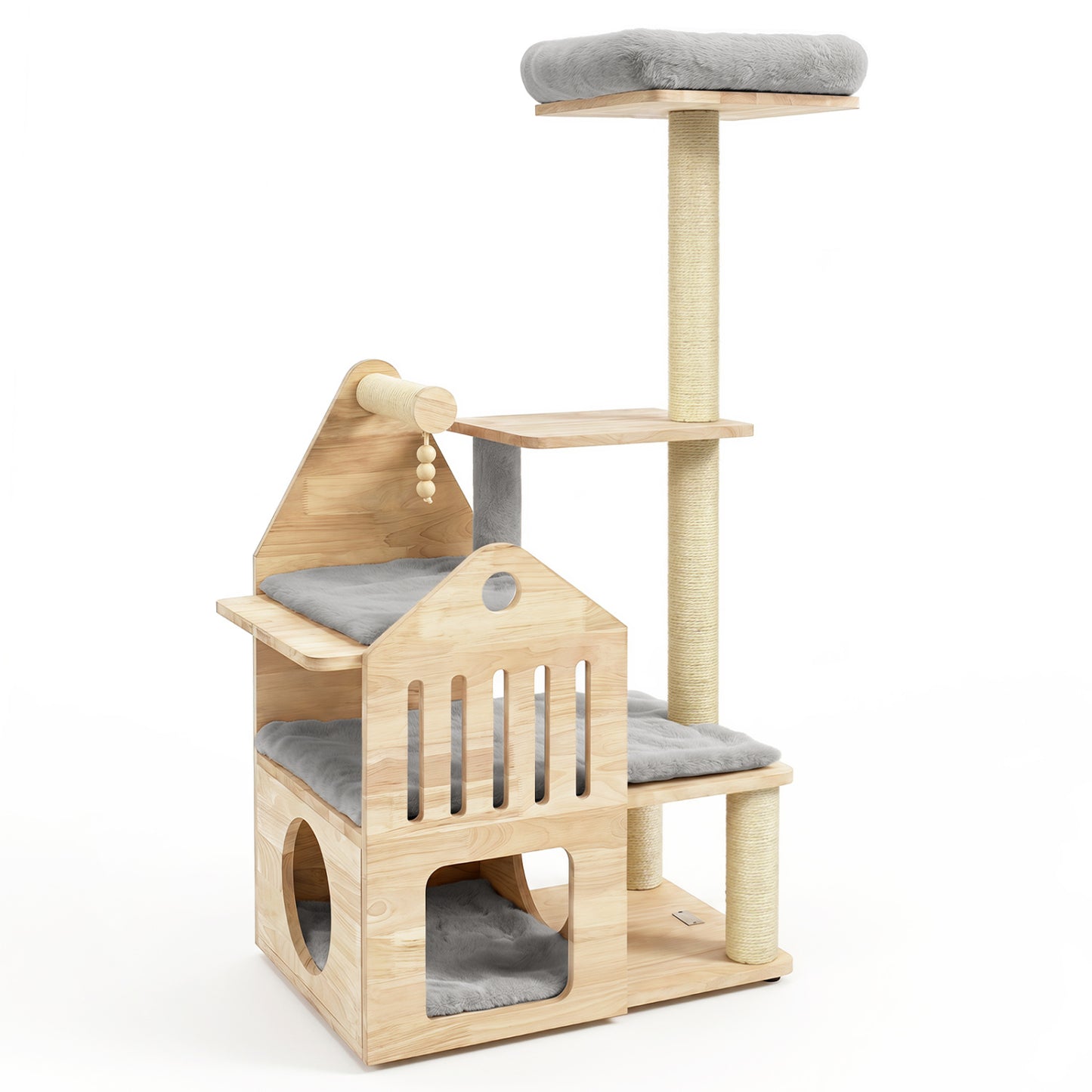 Multilevel Solid Wood Cat Tree, 48.5", Gray