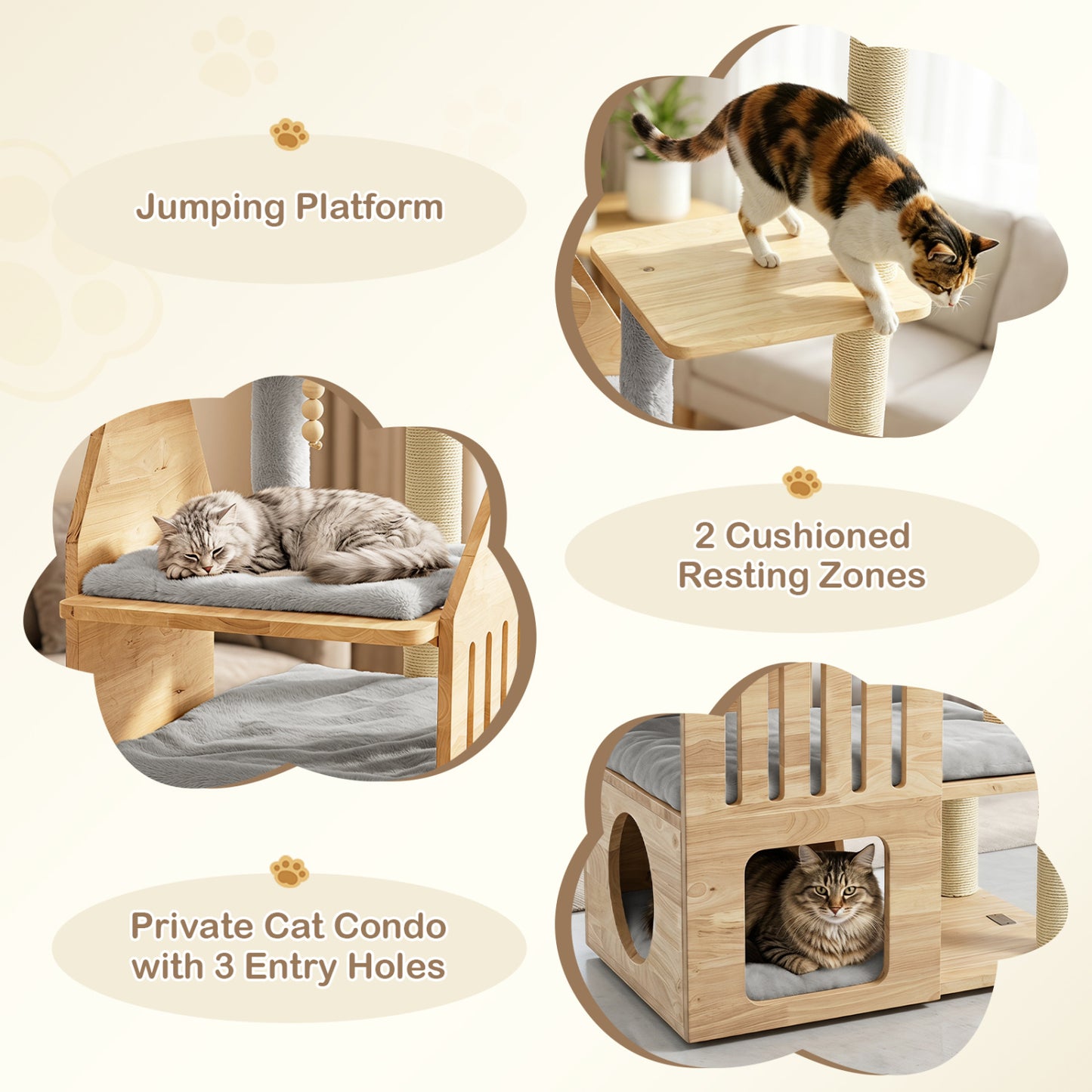 Multilevel Solid Wood Cat Tree, 48.5", Gray