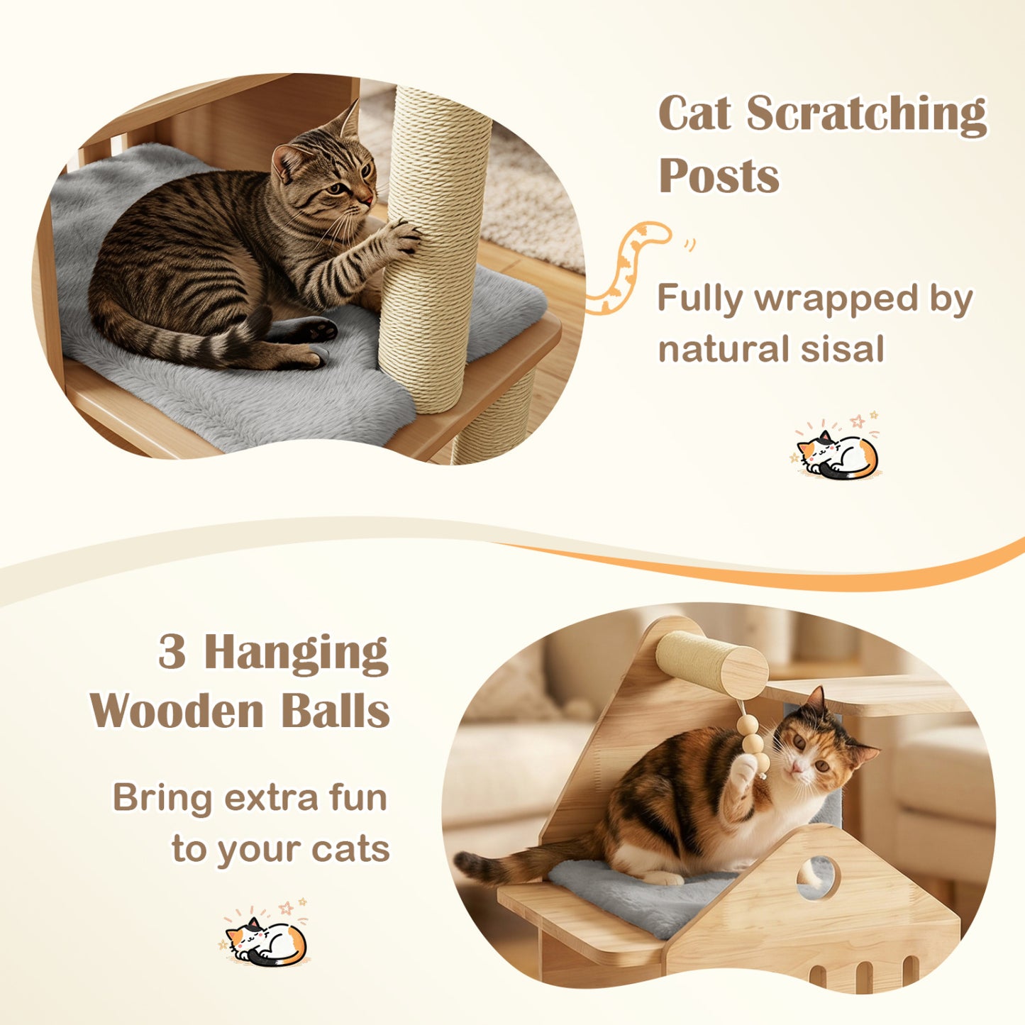 Multilevel Solid Wood Cat Tree, 48.5", Gray