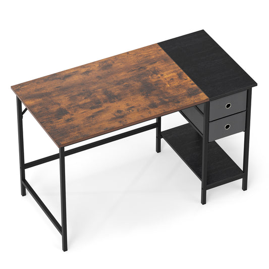48 Inch Computer Desk with 2 Fabric Drawers Industrial Home Office Desk, Rustic Brown Computer Desks Rustic Brown at Gallery Canada