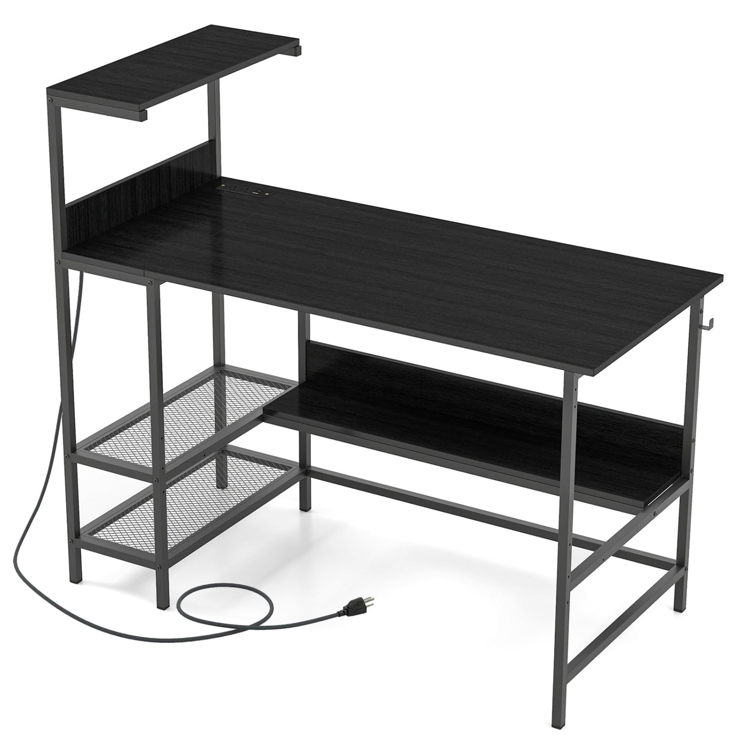48 Inch Computer Desk With Power Outlets, Storage Shelves, Black Computer Desks at Gallery Canada