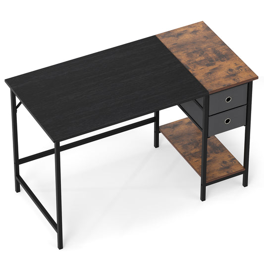 48 Inch Computer Desk, 2 Fabric Drawers, Industrial Home Office, Black Computer Desks Black at Gallery Canada
