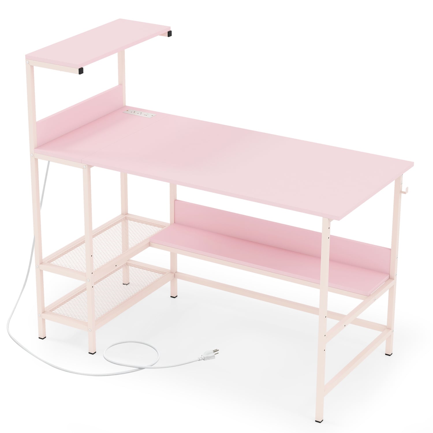 48 Inch Computer Desk With Power Outlets, Storage Shelves, Pink Computer Desks at Gallery Canada