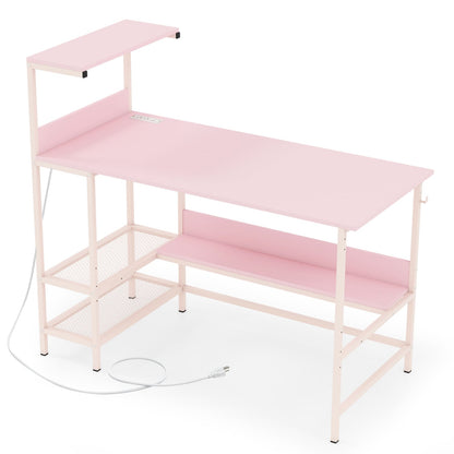48 Inch Computer Desk With Power Outlets, Storage Shelves, Pink Computer Desks at Gallery Canada