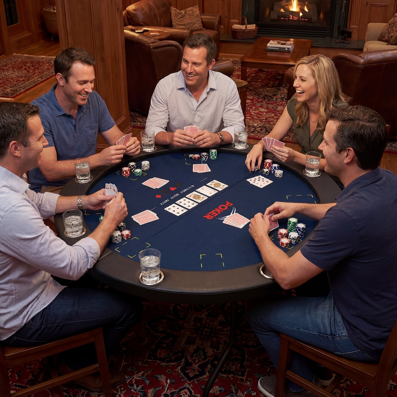 48 Inch Foldable Poker Table with 8 Cup Holders and Padded Edges, Blue Game Room at Gallery Canada