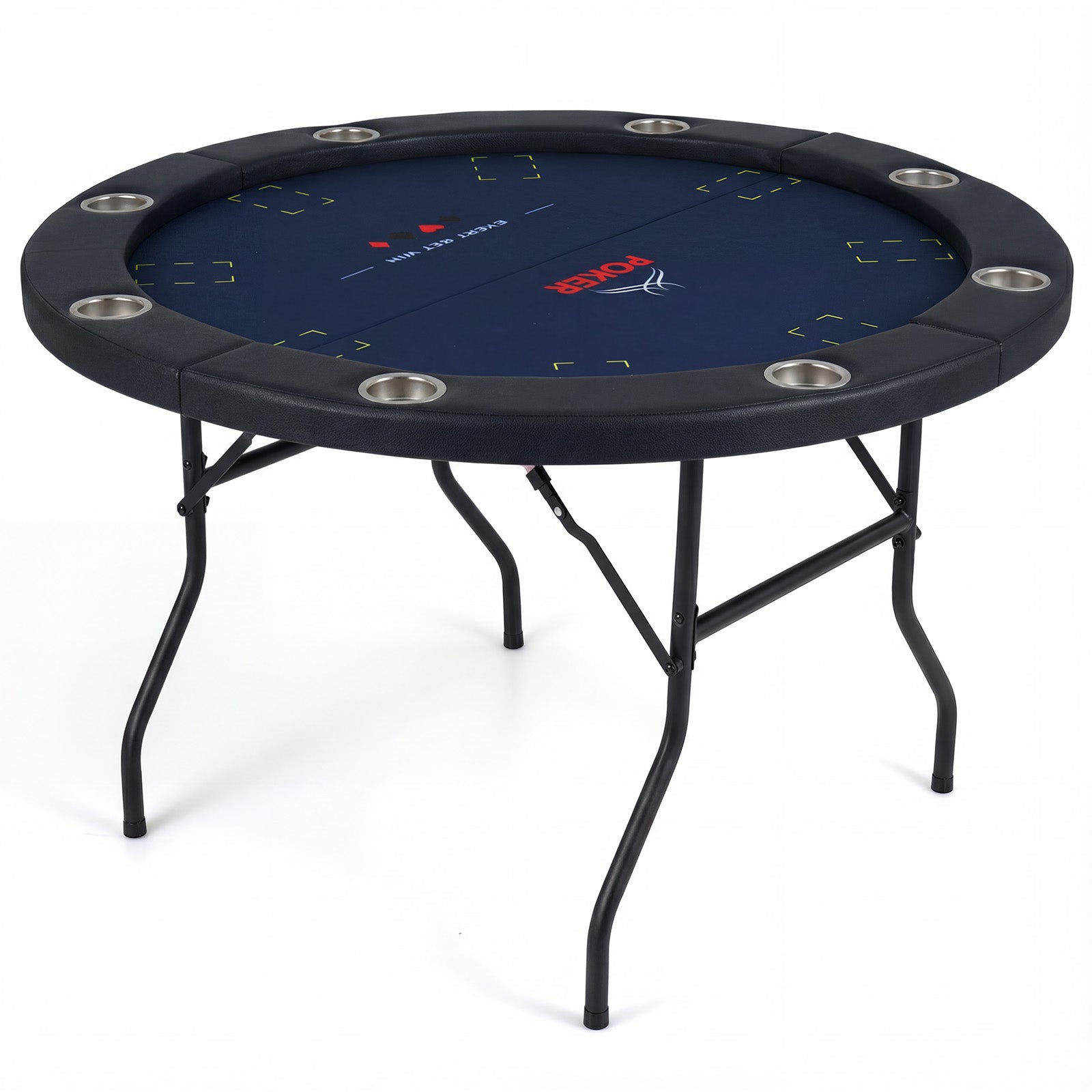 48 Inch Foldable Poker Table with 8 Cup Holders and Padded Edges, Blue Game Room at Gallery Canada