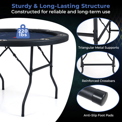 48 Inch Foldable Poker Table with 8 Cup Holders and Padded Edges, Blue Game Room at Gallery Canada