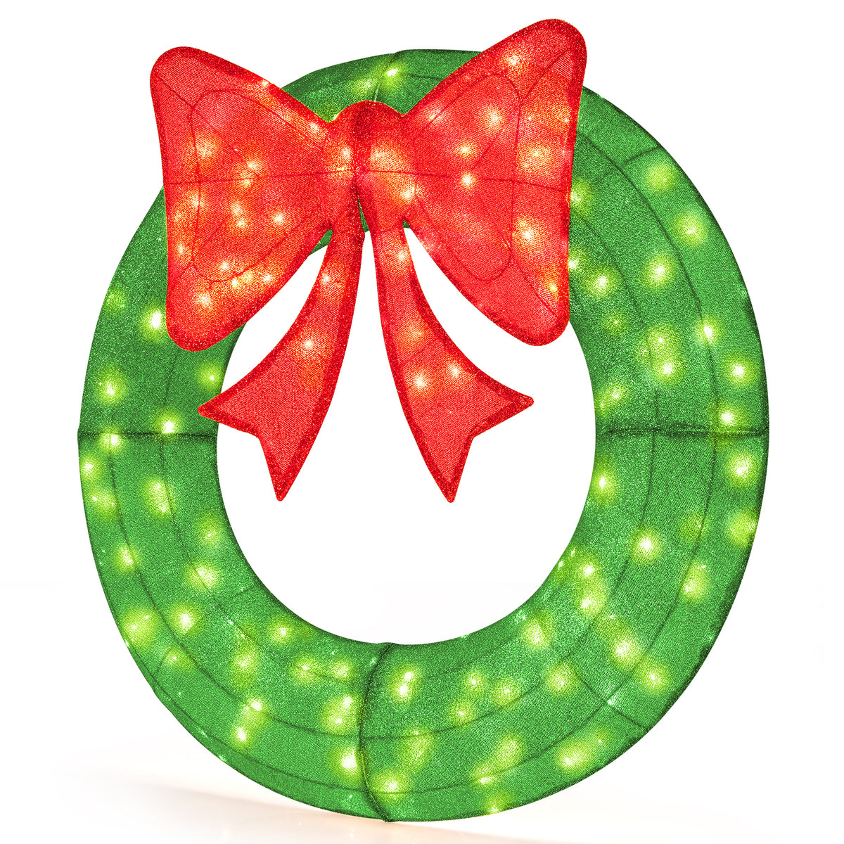 48 Inch Pre-Lit Christmas Mesh Wreath, 200 LED Bulbs, Green Christmas Decor & Accessories at Gallery Canada