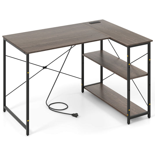 48 Inch L Shaped Computer Desk, Adjustable Shelf, Gray L-Shaped Desks Gray at Gallery Canada