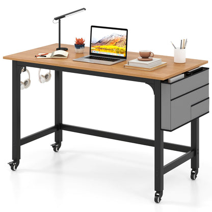 48 Inch Rolling Computer Desk, Heavy Duty Metal Frame, Natural Writing Desks at Gallery Canada