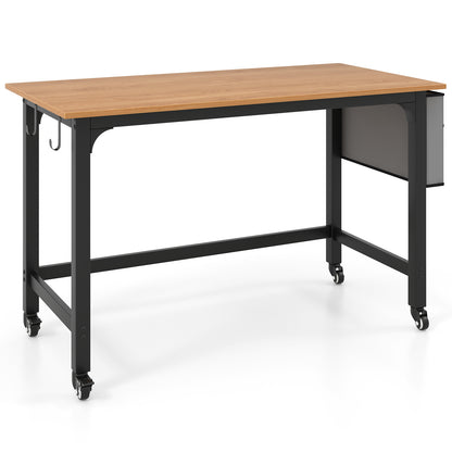 48 Inch Rolling Computer Desk, Heavy Duty Metal Frame, Natural Writing Desks at Gallery Canada