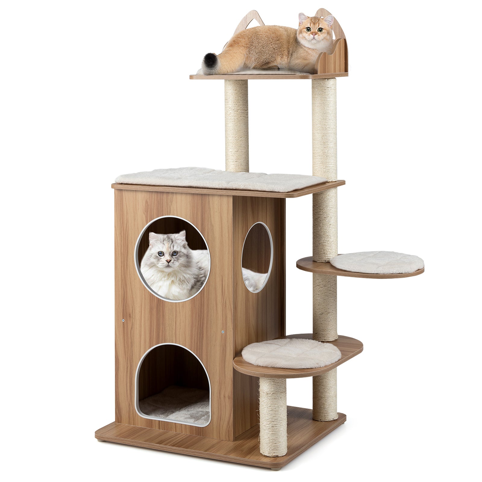 48 Inch Wooden Cat Tree, 2-Floor Condo, Washable Cushions, Natural Cat Trees Condos & Scratchers at Gallery Canada