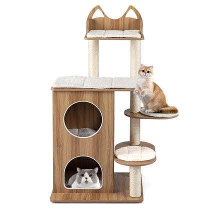 48 Inch Wooden Cat Tree, 2-Floor Condo, Washable Cushions, Natural Cat Trees Condos & Scratchers at Gallery Canada