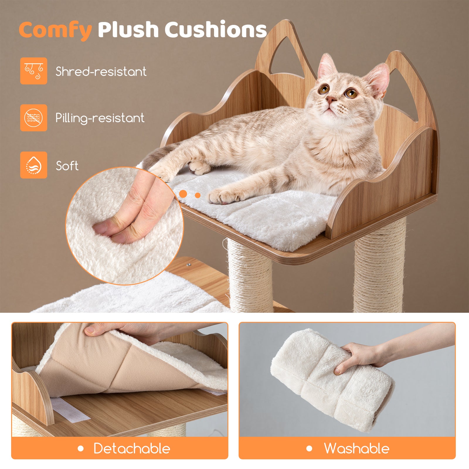 48 Inch Wooden Cat Tree, 2-Floor Condo, Washable Cushions, Natural Cat Trees Condos & Scratchers at Gallery Canada