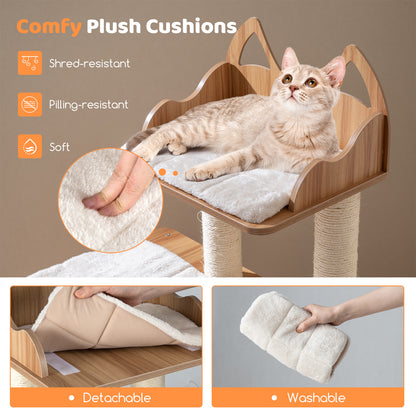 48 Inch Wooden Cat Tree, 2-Floor Condo, Washable Cushions, Natural Cat Trees Condos & Scratchers at Gallery Canada