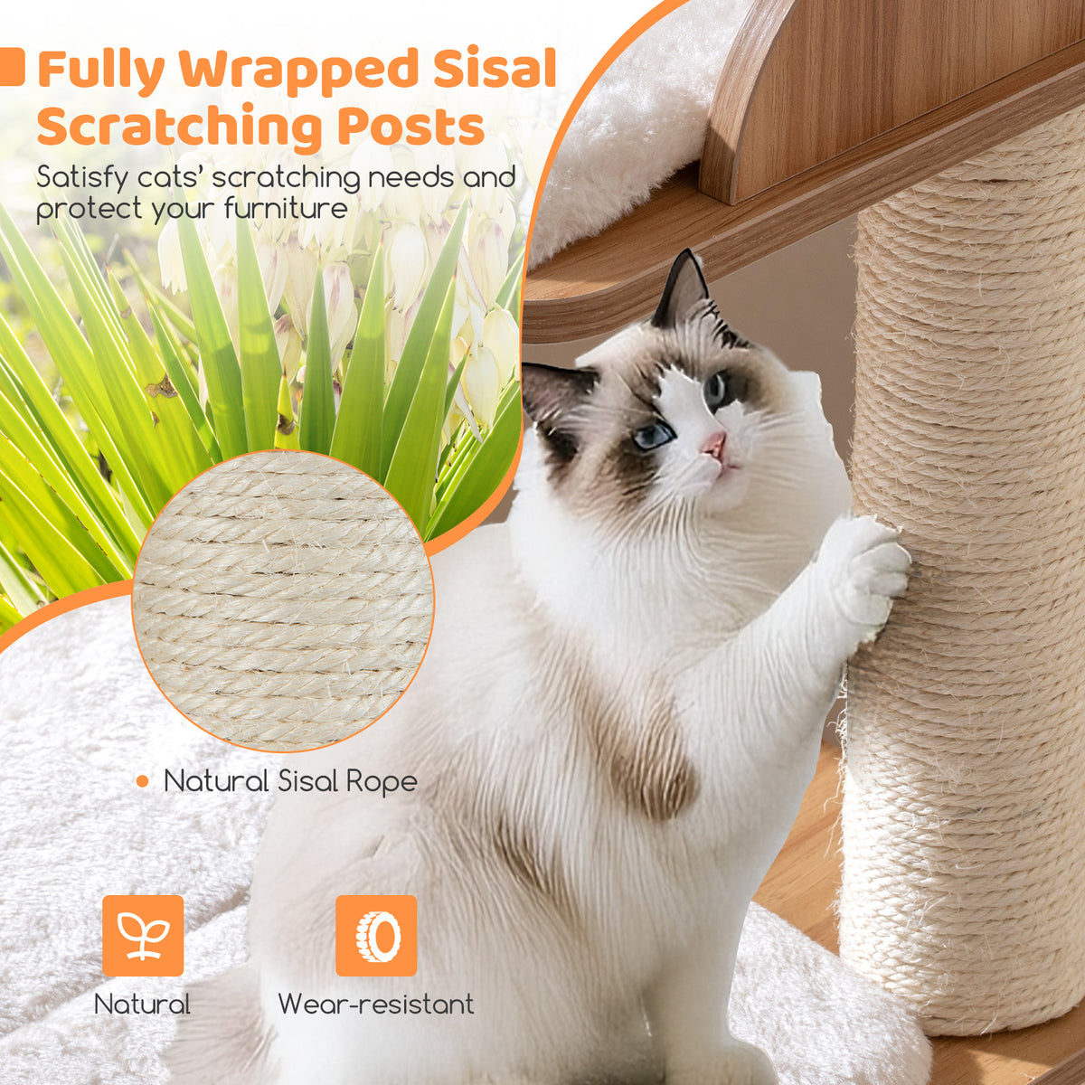 48 Inch Wooden Cat Tree, 2-Floor Condo, Washable Cushions, Natural Cat Trees Condos & Scratchers at Gallery Canada