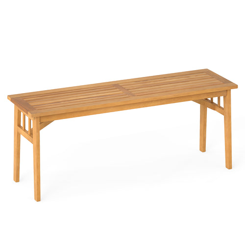 48 Inch Acacia Wood Bench, Breathable Slat Seat, Stable Triangular Structure