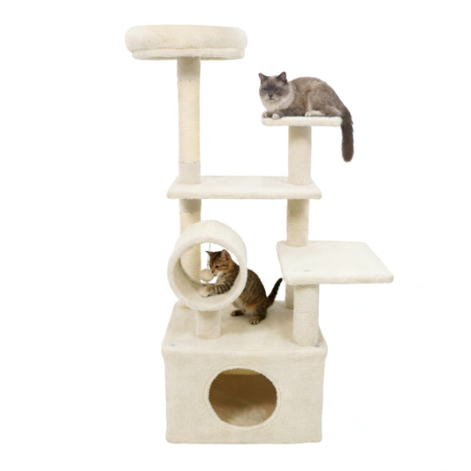 48 Inches Tall Cat Tree Multi-Level Kitten Tower with Large Condo Padded Top Perch, Beige Cat Trees Condos & Scratchers Beige at Gallery Canada