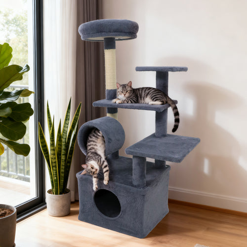 48 Inches Tall Cat Tree Multi-Level Kitten Tower with Large Condo Padded Top Perch-Grey, Gray
