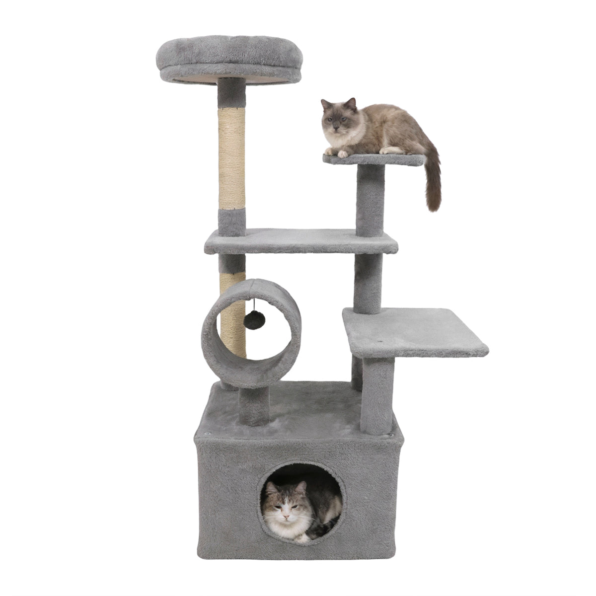 48 Inches Tall Cat Tree Multi-Level Kitten Tower with Large Condo Padded Top Perch, Light Gray Cat Trees Condos & Scratchers at Gallery Canada