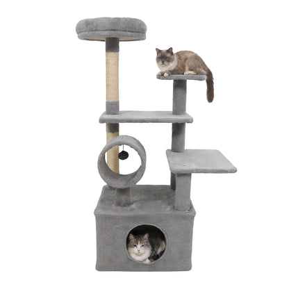 48 Inches Tall Cat Tree Multi-Level Kitten Tower with Large Condo Padded Top Perch, Light Gray Cat Trees Condos & Scratchers Light Gray at Gallery Canada
