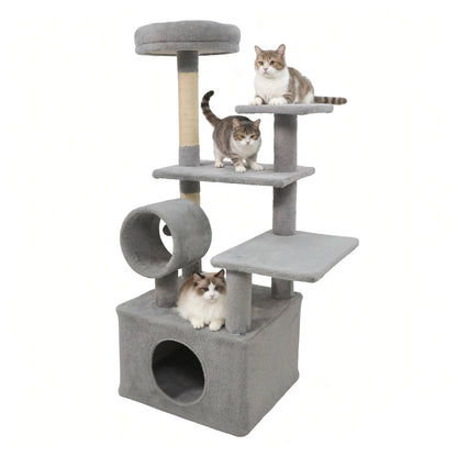 48 Inches Tall Cat Tree Multi-Level Kitten Tower with Large Condo Padded Top Perch, Light Gray Cat Trees Condos & Scratchers at Gallery Canada