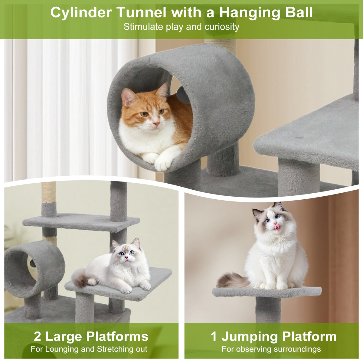 48 Inches Tall Cat Tree Multi-Level Kitten Tower with Large Condo Padded Top Perch, Light Gray Cat Trees Condos & Scratchers at Gallery Canada