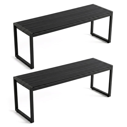 48" Outdoor Bench Set of 2 with Wood-Plastic Composite and Metal Frame Slatted Sea, Black
