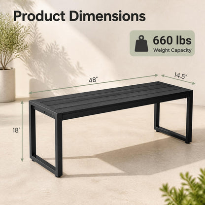 48" Outdoor Bench Set of 2 with Wood-Plastic Composite and Metal Frame Slatted Sea, Black