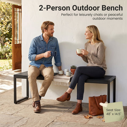 Banc d'extérieur 48" en composite bois-plastique, cadre en métal, noir