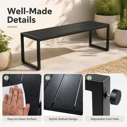 Banc d'extérieur 48" en composite bois-plastique, cadre en métal, noir