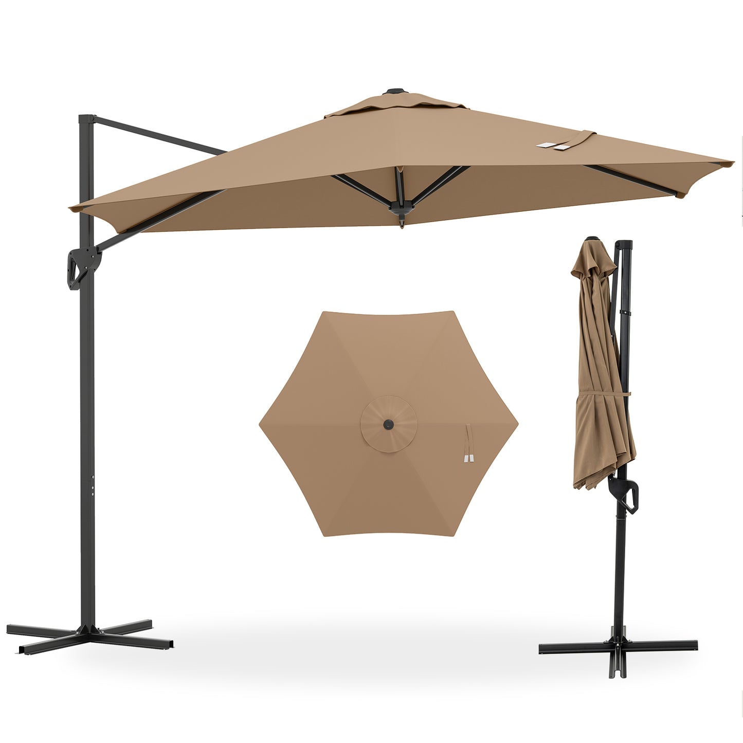 9 FT Cantilever Patio Umbrella, Vented Top, Sun-Protective Canopy, Brown Outdoor Umbrellas at Gallery Canada