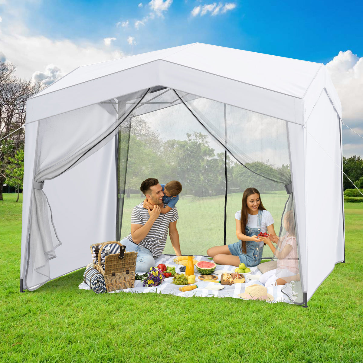 Pop Up Canopy Tent With 4 Sidewalls, Mesh Netting, Wheeled Bag, White Canopies at Gallery Canada