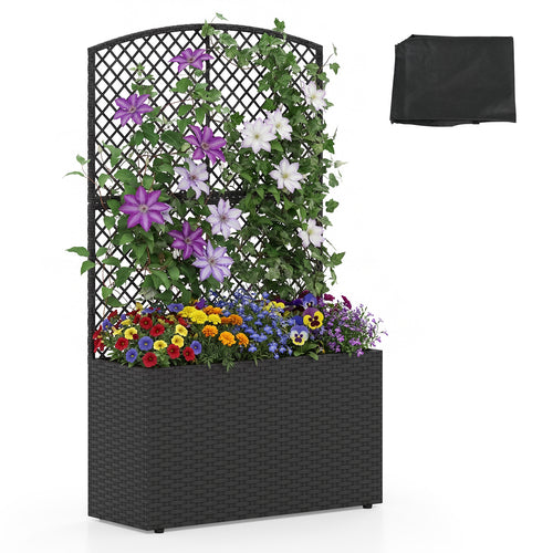 49 Inch Raised Garden Bed With Trellis, Wicker Planter Box, Black