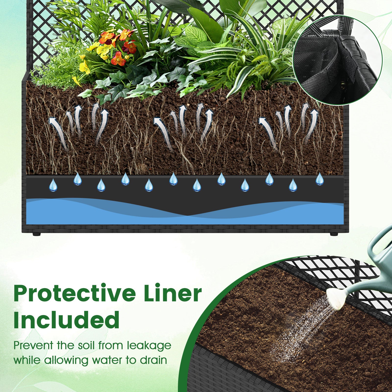 49 Inch Raised Garden Bed With Trellis, Wicker Planter Box, Black Raised Garden Beds at Gallery Canada