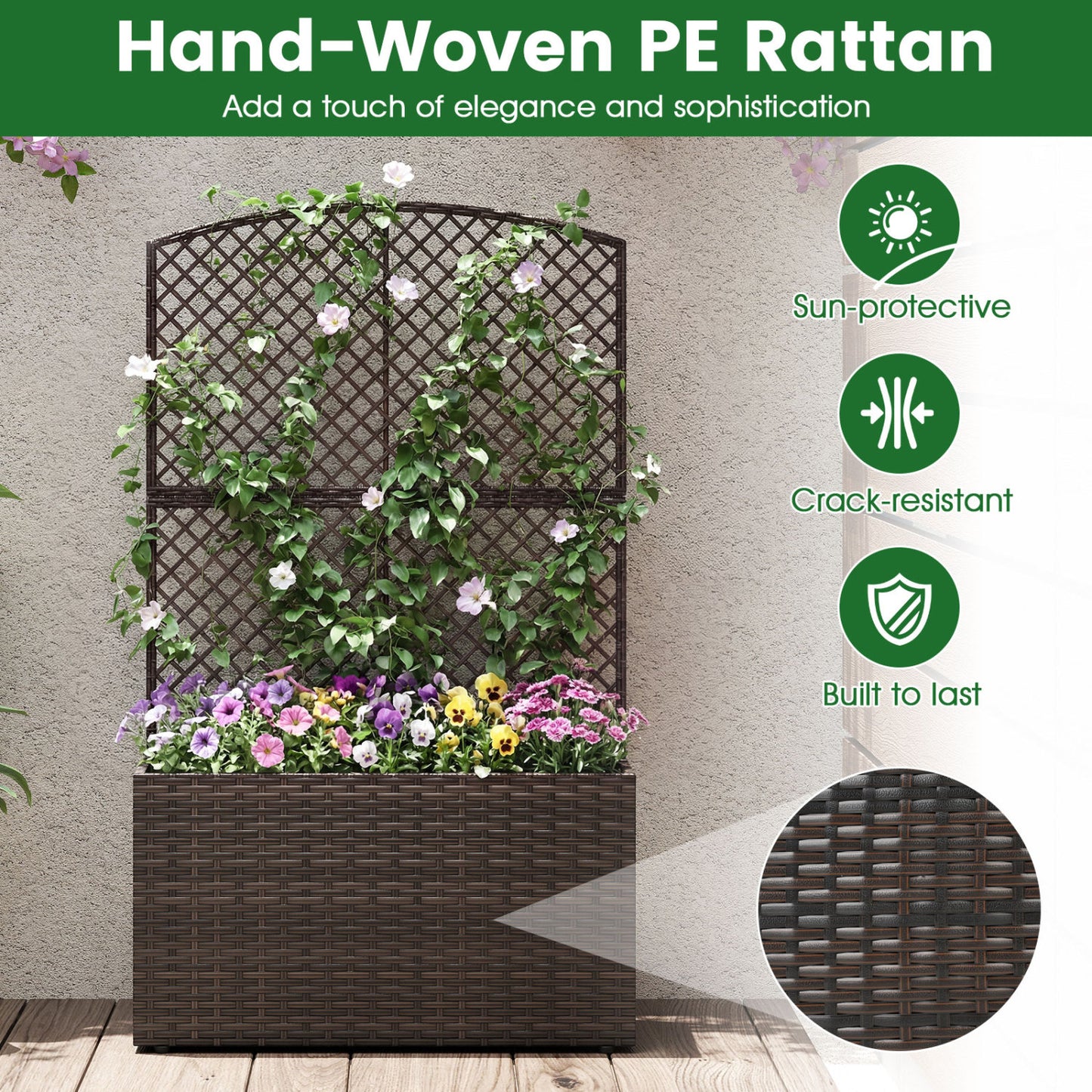 49 Inch Raised Garden Bed With Trellis, Wicker Planter Box, Brown Raised Garden Beds at Gallery Canada