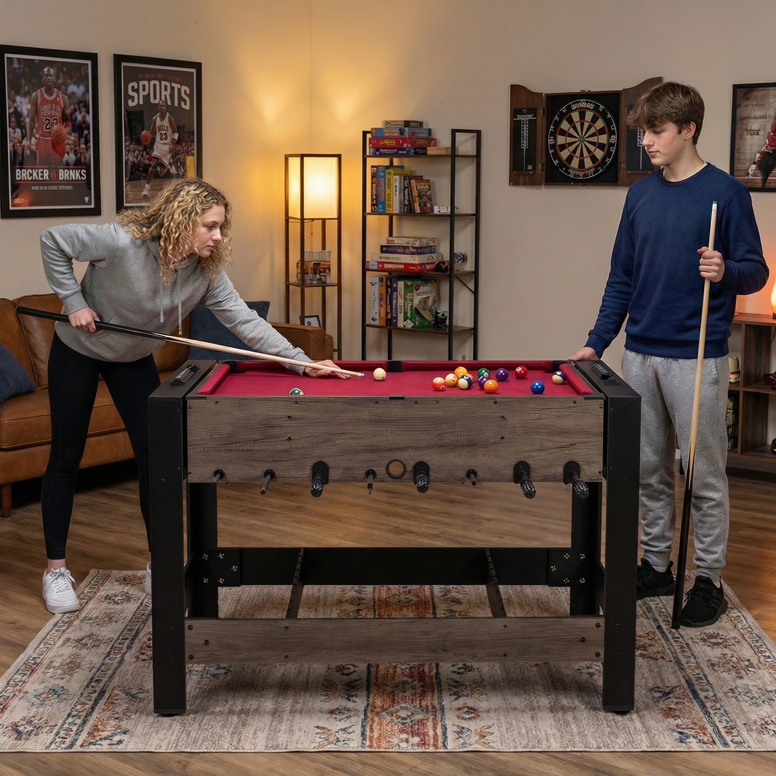 49 inch Combo Game Table with Pool Billiards, Brown Game Room at Gallery Canada