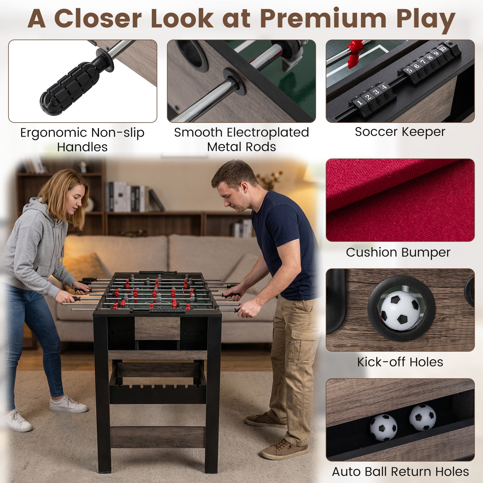 49 inch Combo Game Table with Pool Billiards, Brown Game Room at Gallery Canada