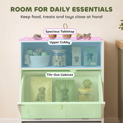 Dog Feeding Station, Food Storage Cabinet, 2 Elevated Bowls, White, White Dog Bowls at Gallery Canada