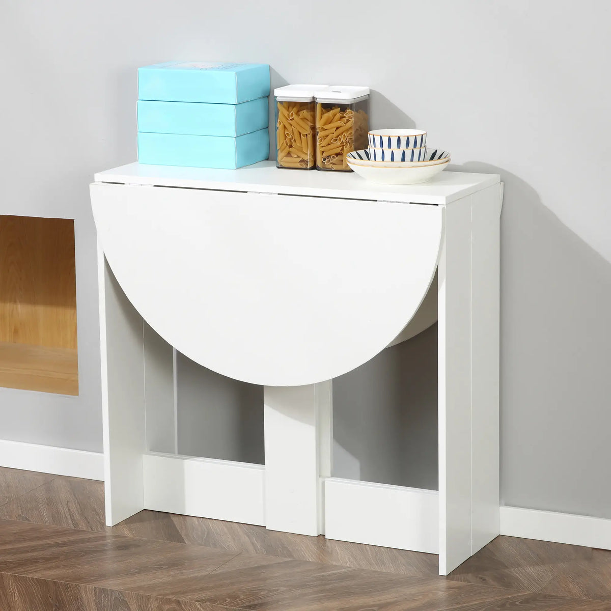 41" Drop Leaf Folding Dining Table, Oval, White Bar Tables & Dining Tables at Gallery Canada