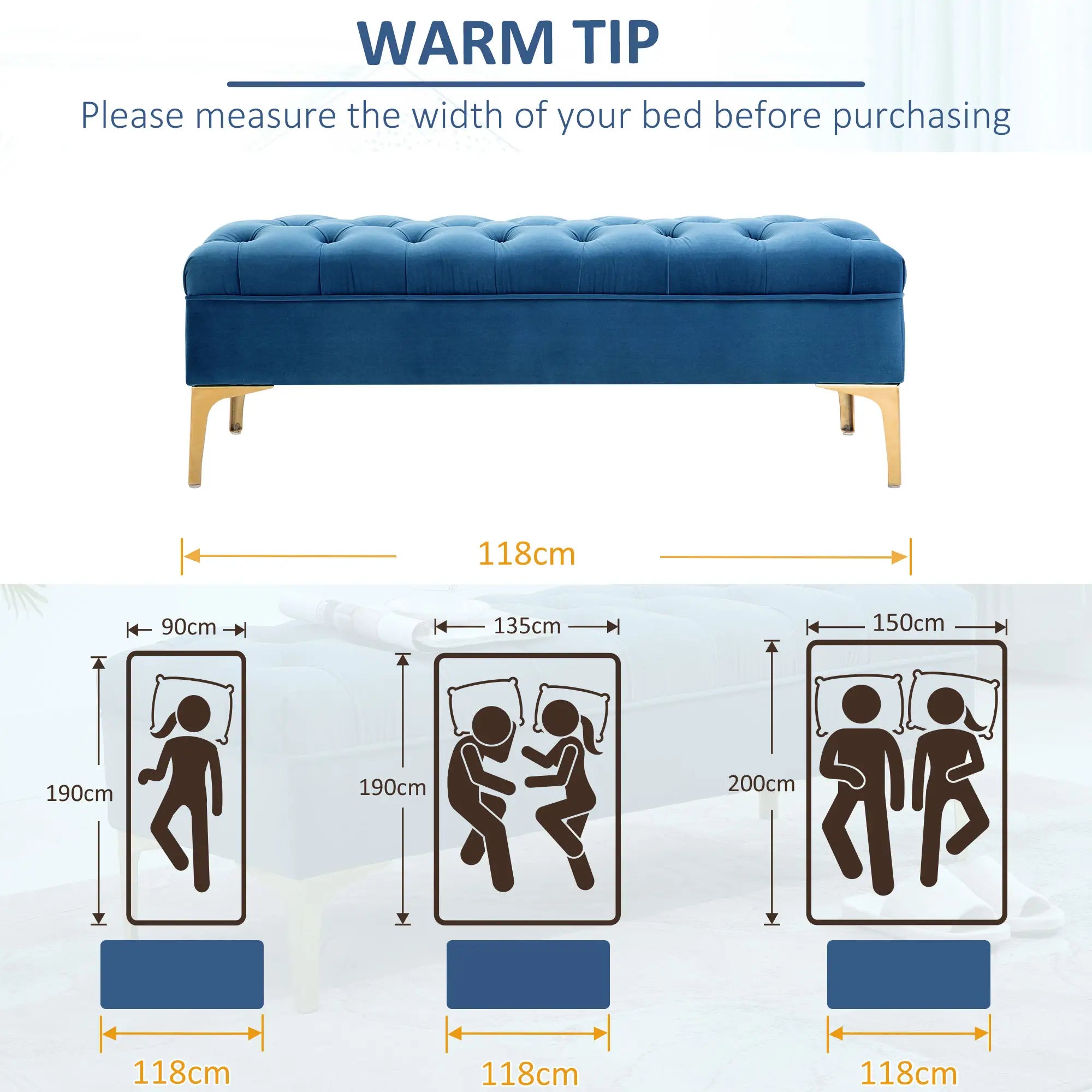 Upholstered Bed Bench With Button Tufted, For Living Room, Blue Storage Ottomans & Benches at Gallery Canada
