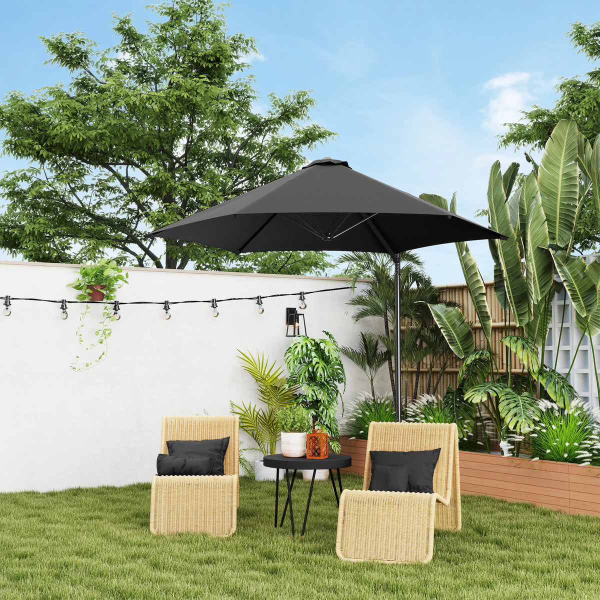 8.5FT Offset Patio Umbrella, 360° Rotation, Φ100.8" x 96.5"H, Black Offset Cantilever Umbrellas at Gallery Canada